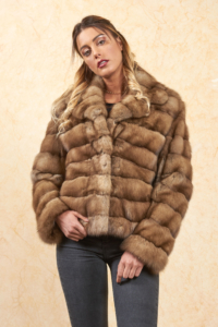 Short russian sable fur jacket, tortora color